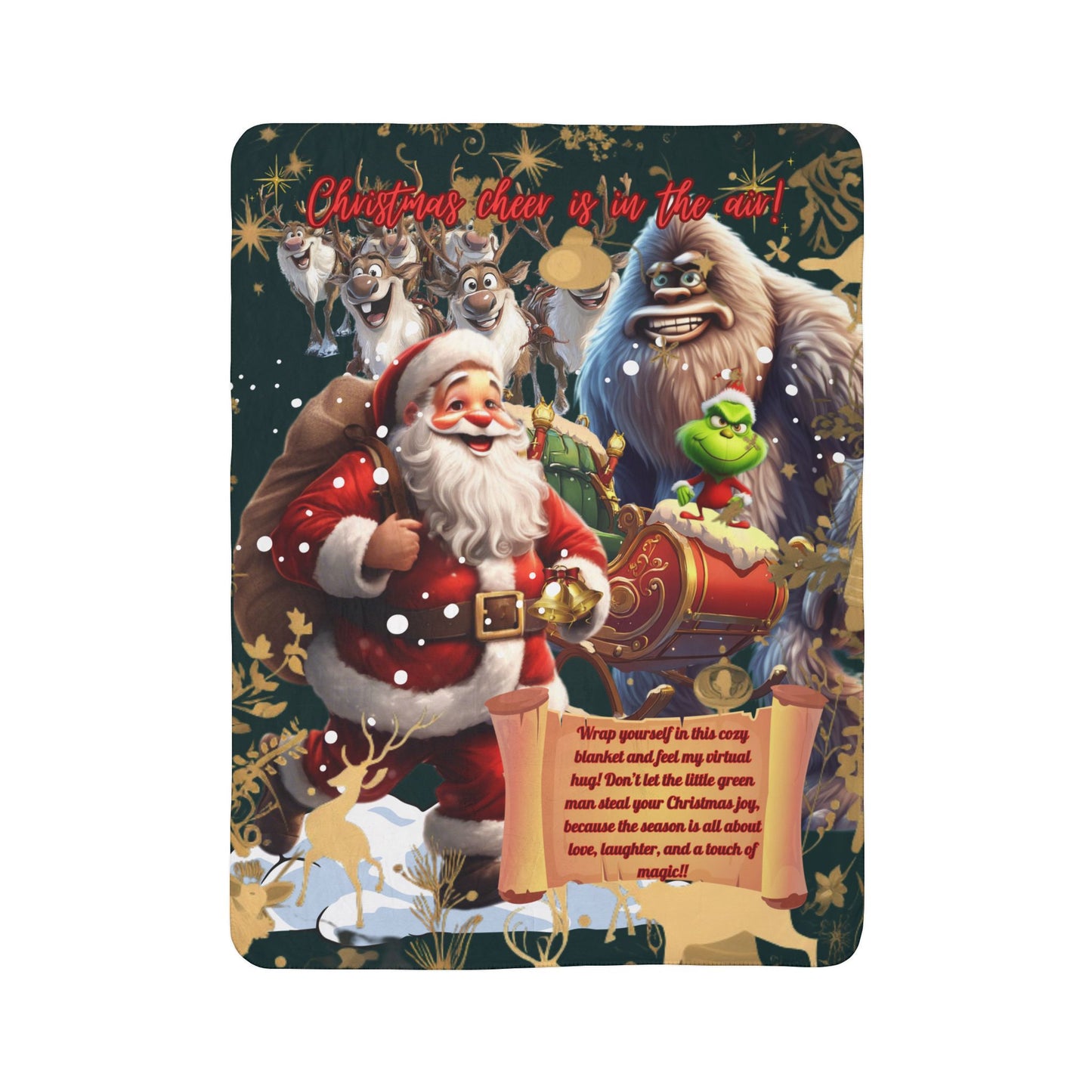 Sherpa Fleece Blanket - Christmas Cheer - 2 Sizes - Beige and Grey Warm message For Christmas Gift for Grandma