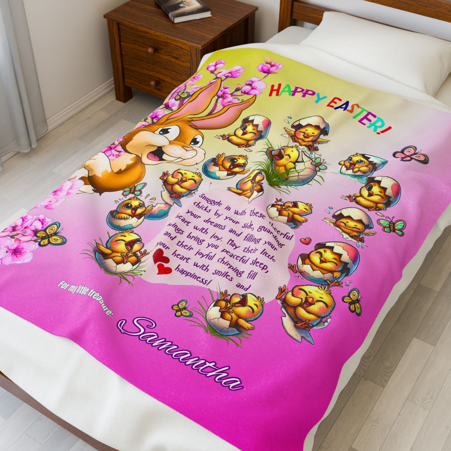 Velveteen Plush Blanket l Easter Snuggles  Pink Chicks Blanket for My Little Treasure