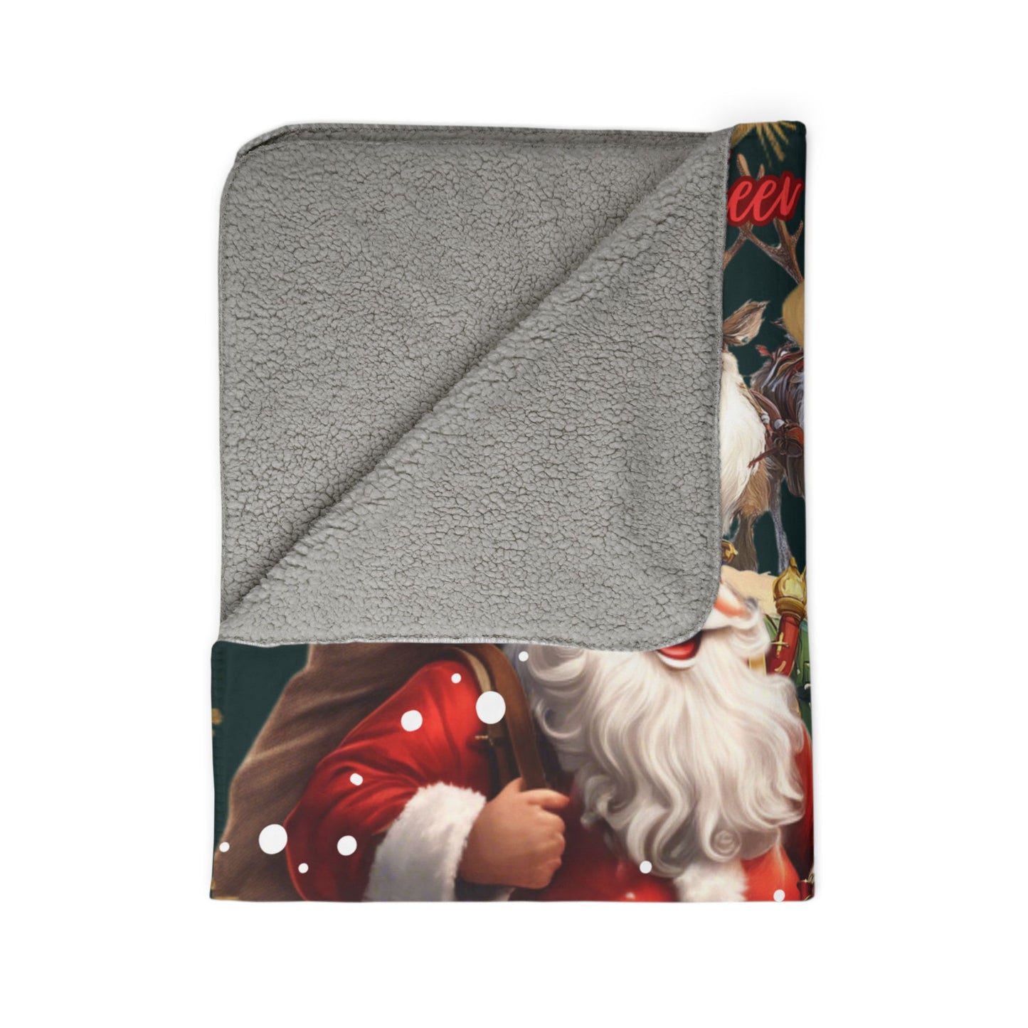 Sherpa Fleece Blanket - Christmas Cheer - 2 Sizes - Beige and Grey Warm message For Christmas Gift for Grandma
