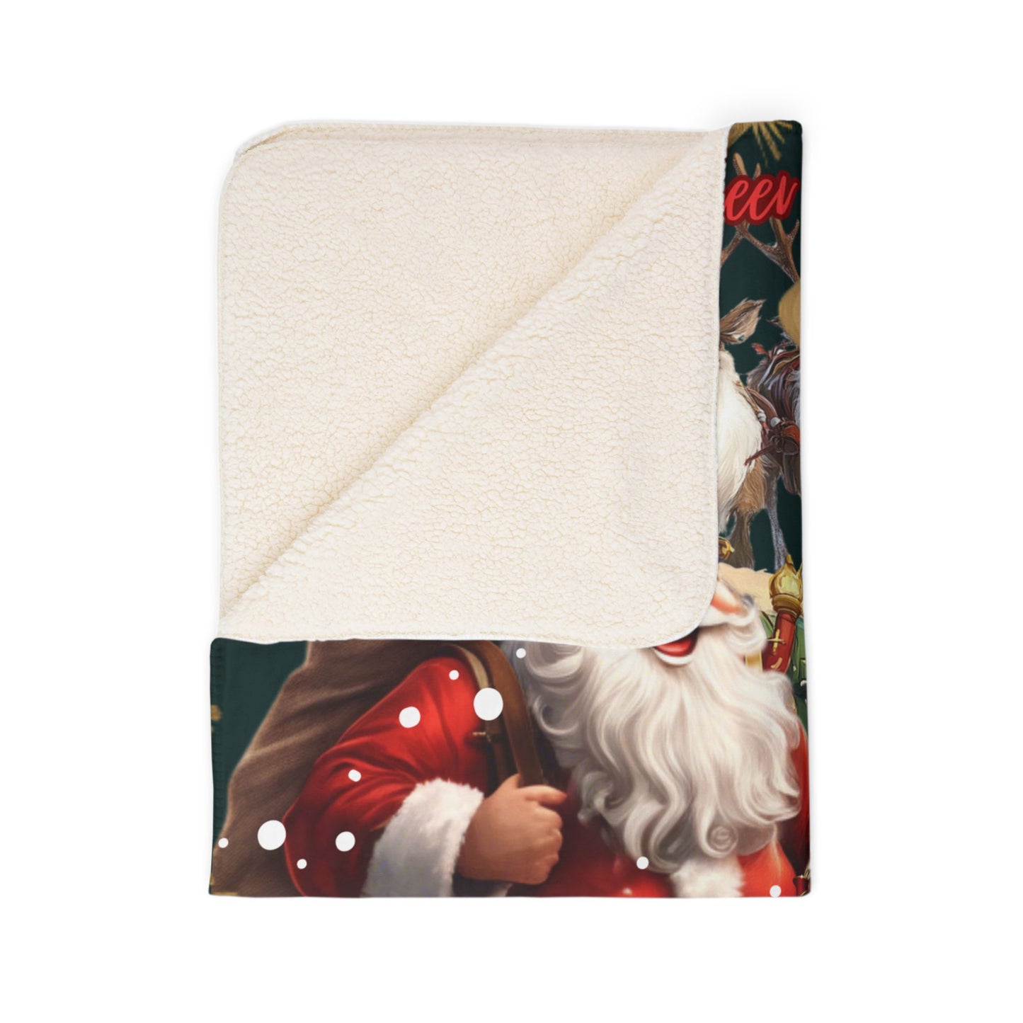 Sherpa Fleece Blanket - Christmas Cheer - 2 Sizes - Beige and Grey Warm message For Christmas Gift for Grandma
