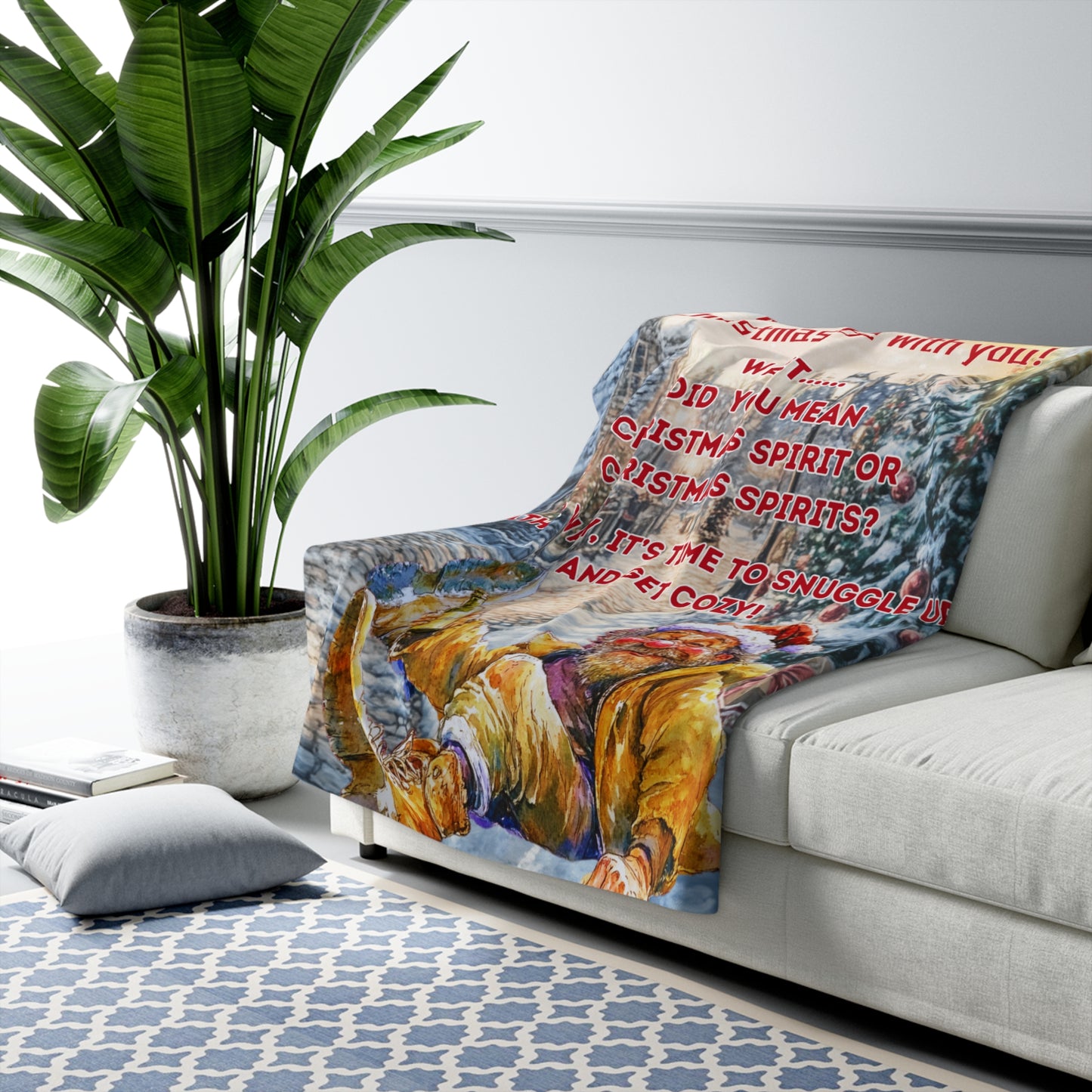 Sherpa Fleece Blanket - Spirit of Christmas or Spirits of Christmas Funny Holiday Throw Funny gift for Grandfather Funny Gift For Father or Friends