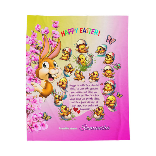 Velveteen Plush Blanket l Easter Snuggles  Pink Chicks Blanket for My Little Treasure
