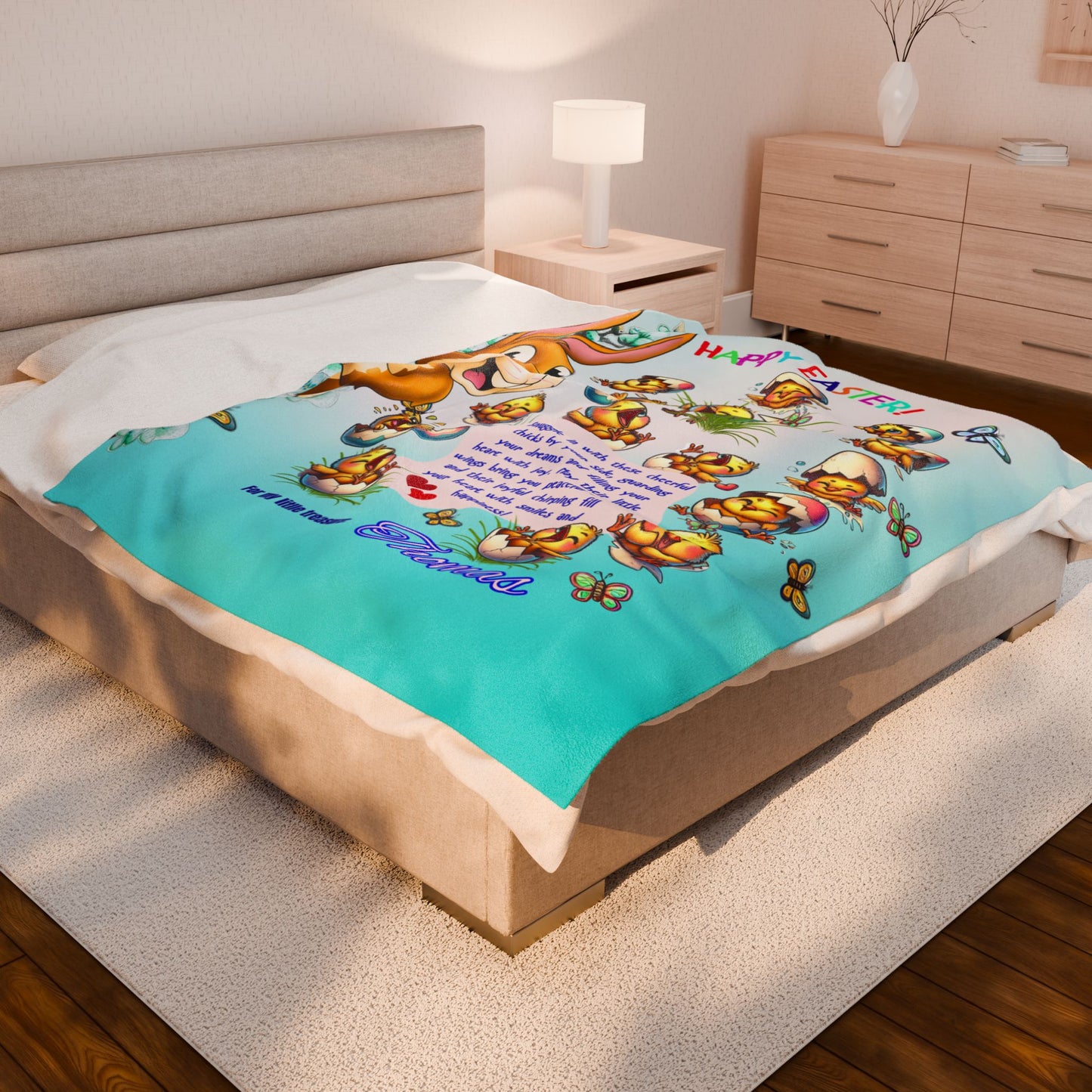 Velveteen Plush Blanket l Soft as a Hug, Sweet as a Chirp  Easter Blanket for Kids