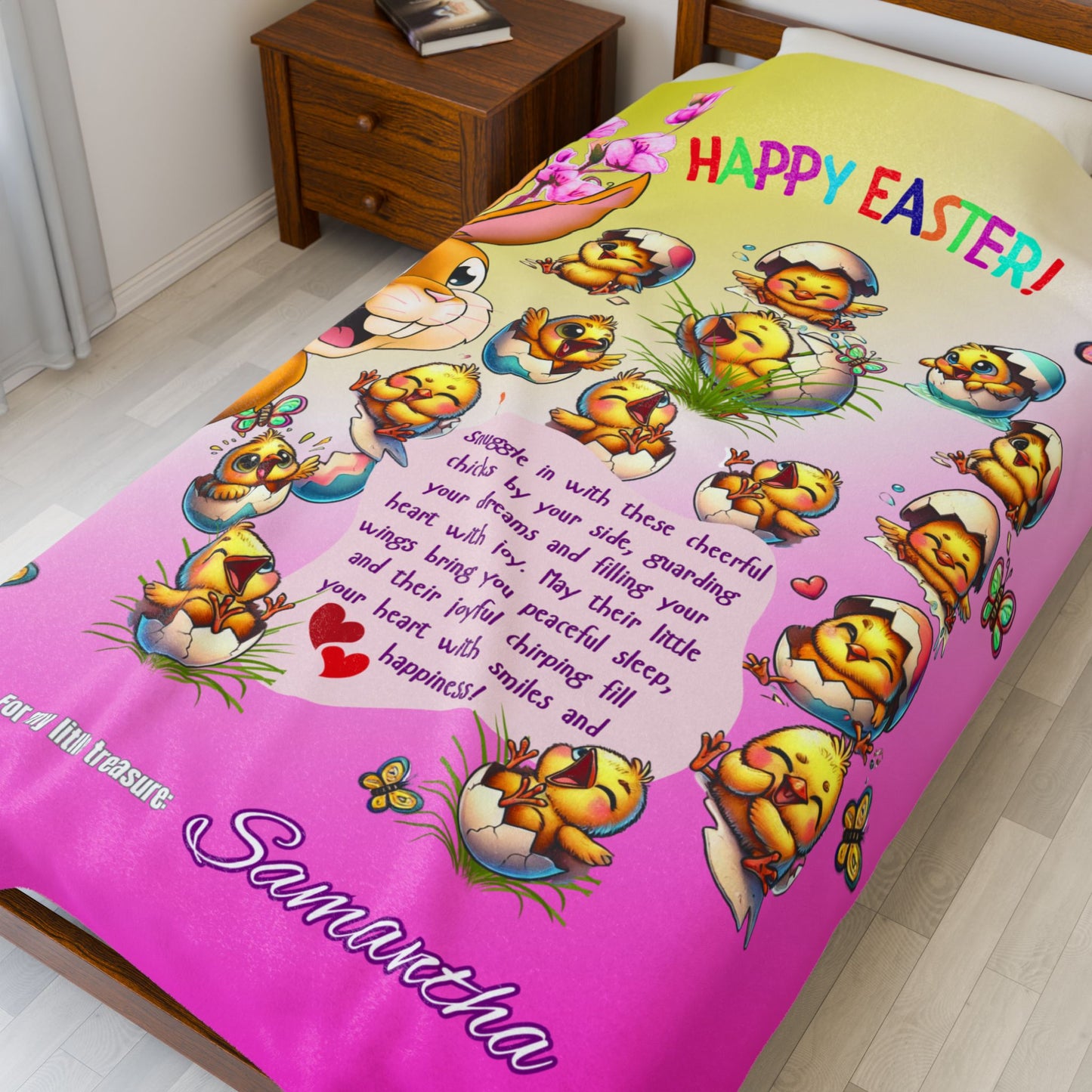 Velveteen Plush Blanket l Easter Snuggles  Pink Chicks Blanket for My Little Treasure