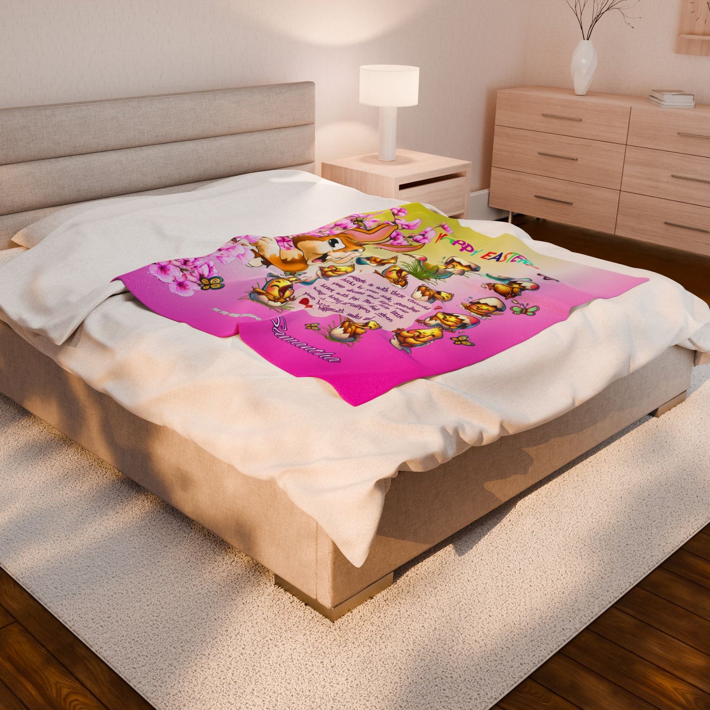 Velveteen Plush Blanket l Easter Snuggles  Pink Chicks Blanket for My Little Treasure
