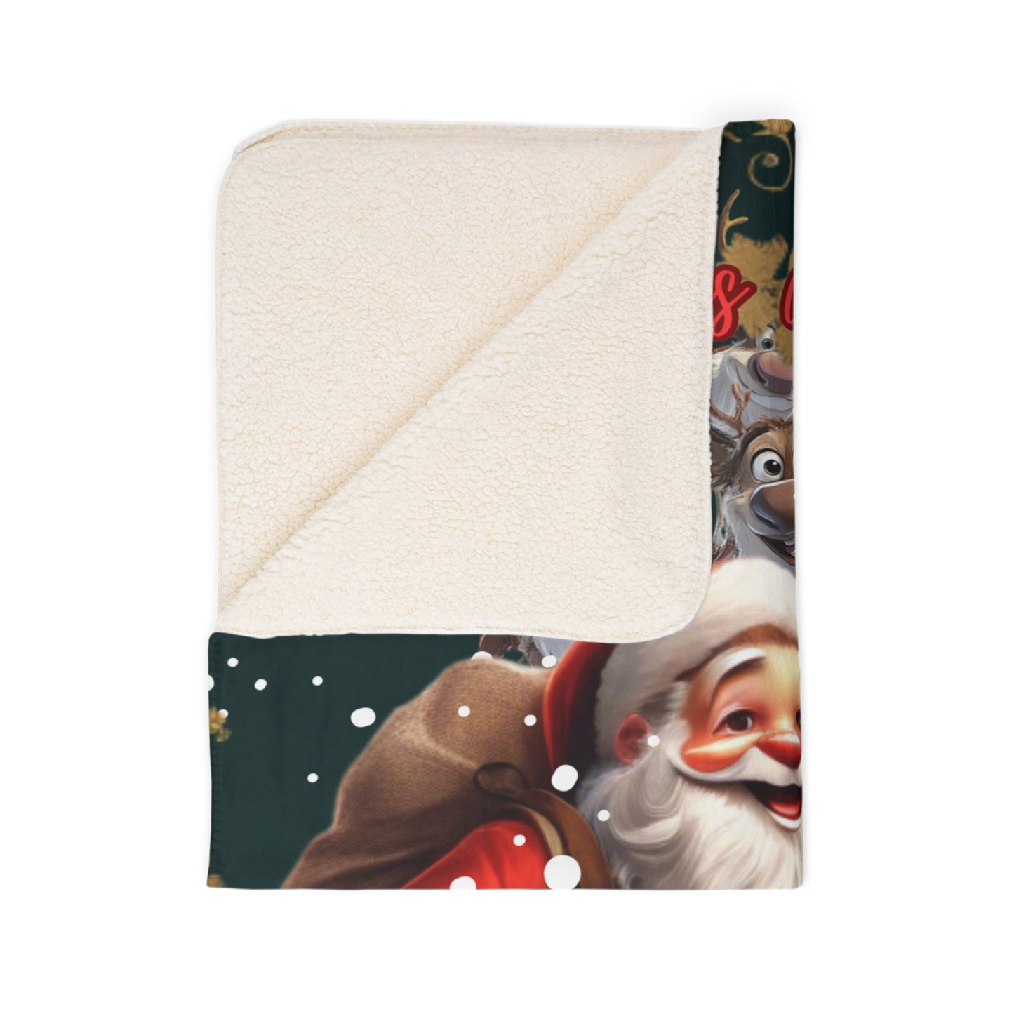 Sherpa Fleece Blanket - Christmas Cheer - 2 Sizes - Beige and Grey Warm message For Christmas Gift for Grandma
