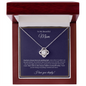 Luxury mahogany-style gift box with LED light showcasing the pendant for mom