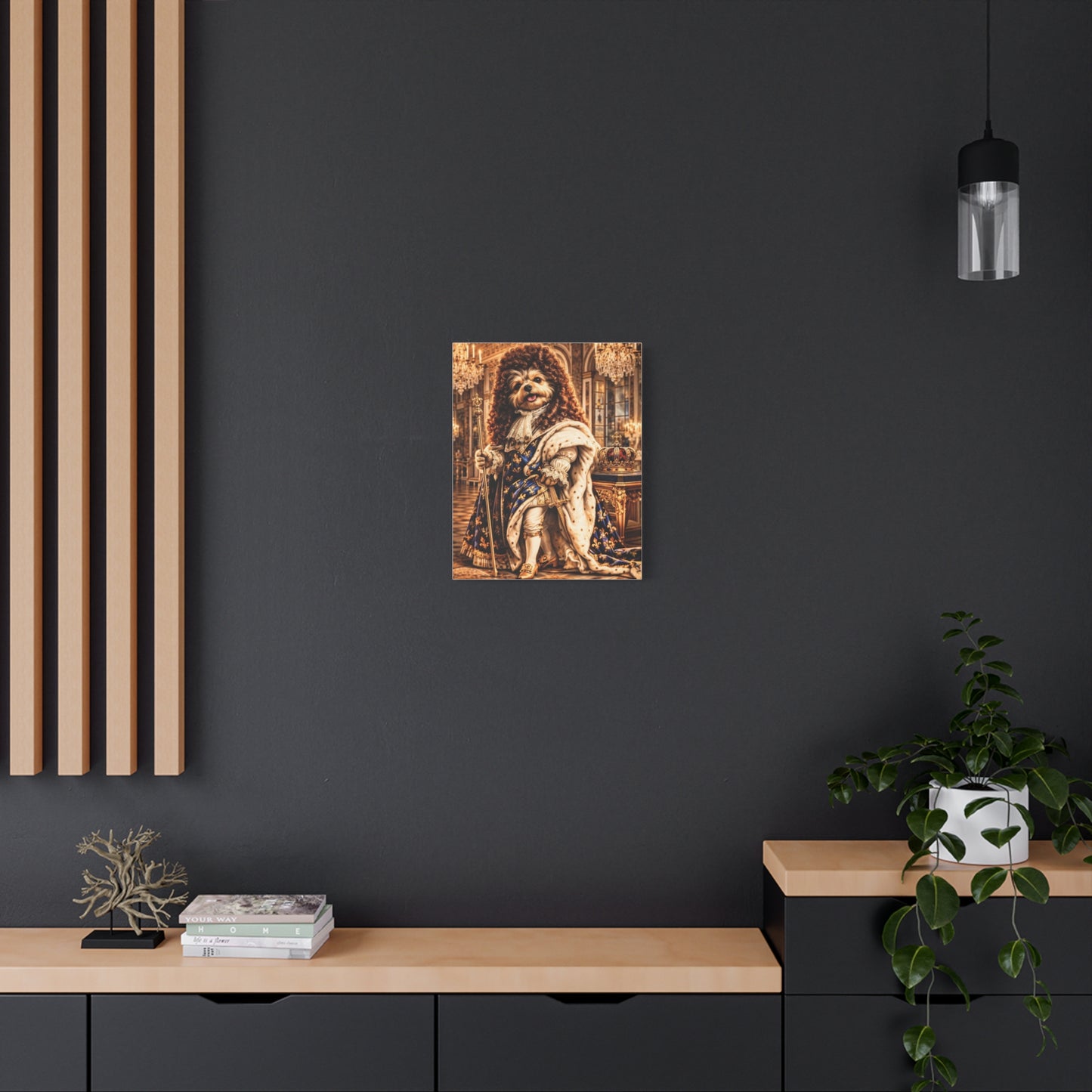 The Sun King Yorkie Stretched Canvas Wall Art, Royal Dog Portrait, King Louis XIV Pet Art, Ready to Hang, History Bonus Included