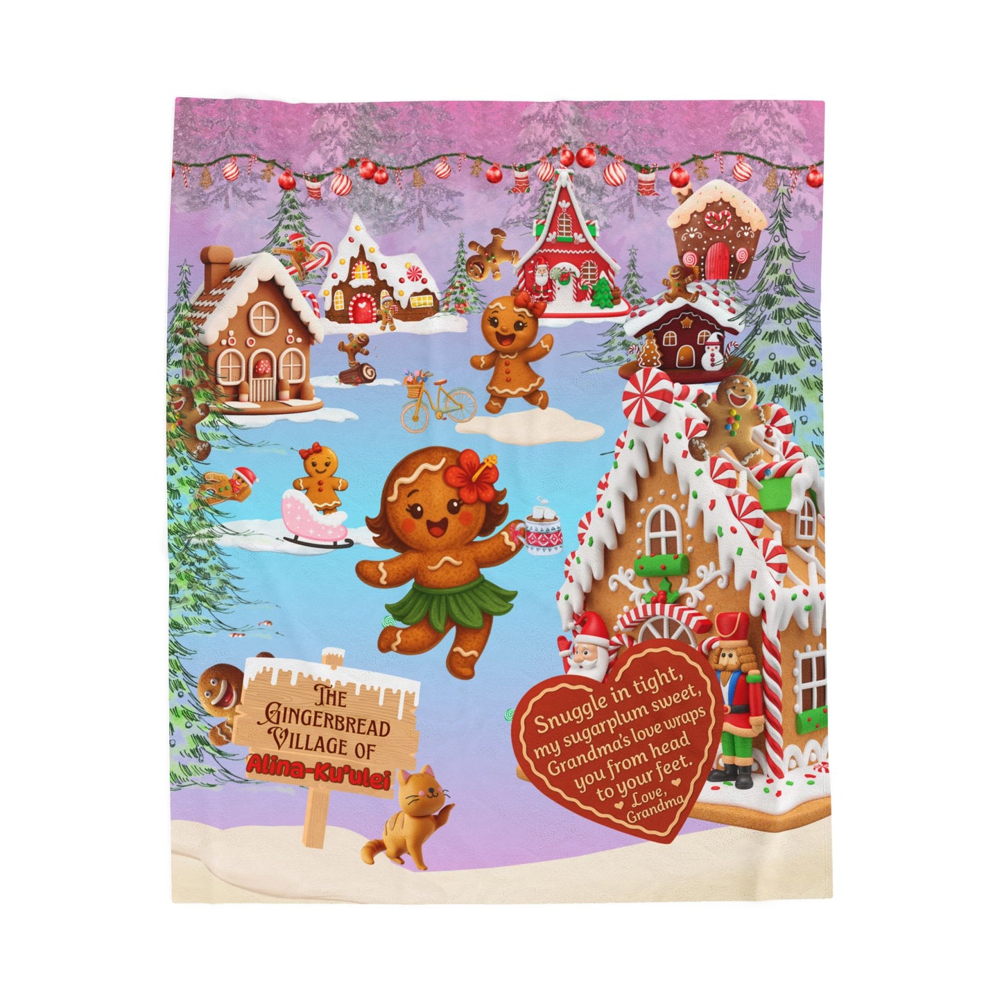 Gingerbread Village Christmas Blanket for Girl from Grandma