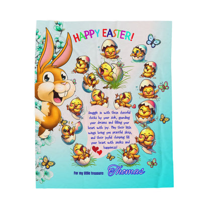 Personalized Easter Blanket for Kids - Happy Easter Bunny & Chicks
