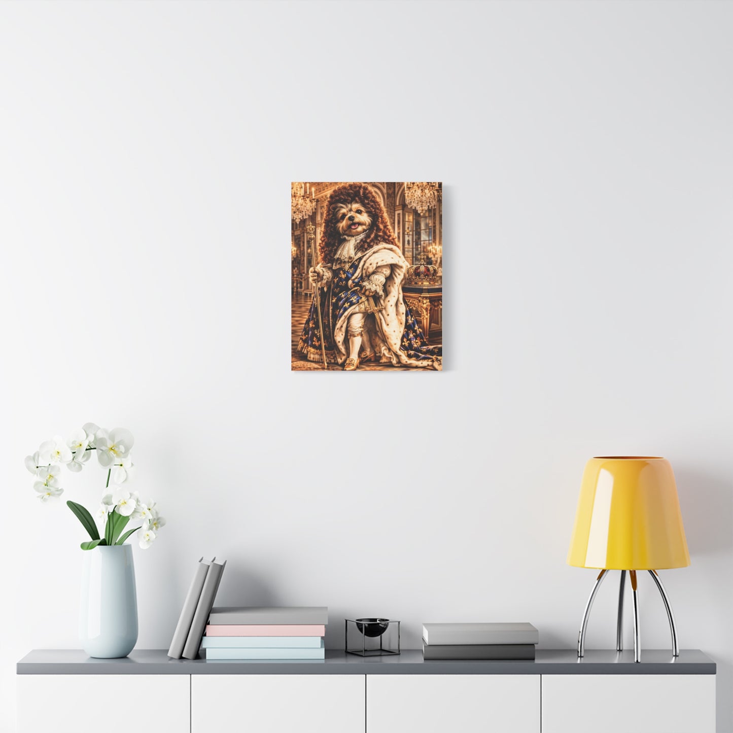 The Sun King Yorkie Stretched Canvas Wall Art, Royal Dog Portrait, King Louis XIV Pet Art, Ready to Hang, History Bonus Included