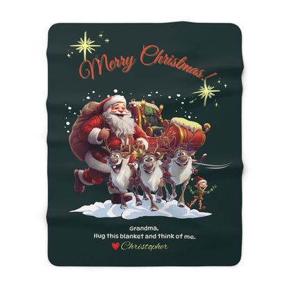 Personalized Christmas Sherpa Blanket - Santa & Reindeer Custom
