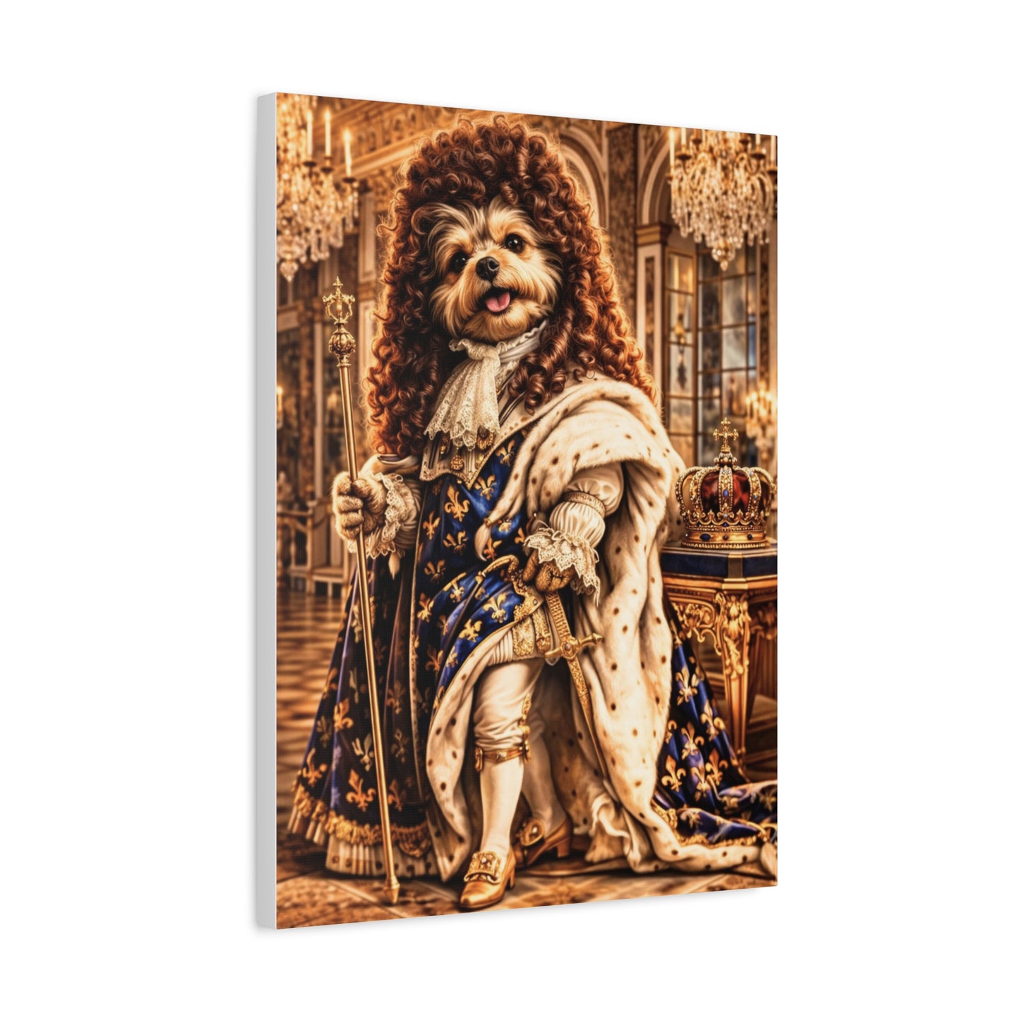 The Sun King Yorkie Stretched Canvas Wall Art, Royal Dog Portrait, King Louis XIV Pet Art, Ready to Hang, History Bonus Included