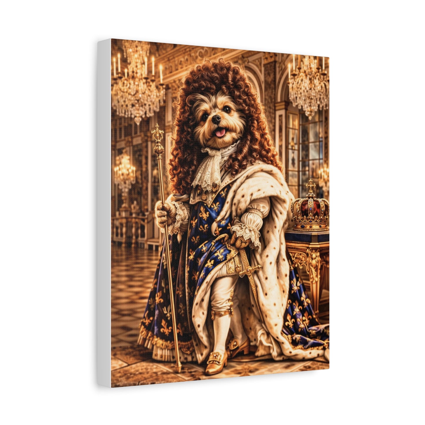 The Sun King Yorkie Stretched Canvas Wall Art, Royal Dog Portrait, King Louis XIV Pet Art, Ready to Hang, History Bonus Included