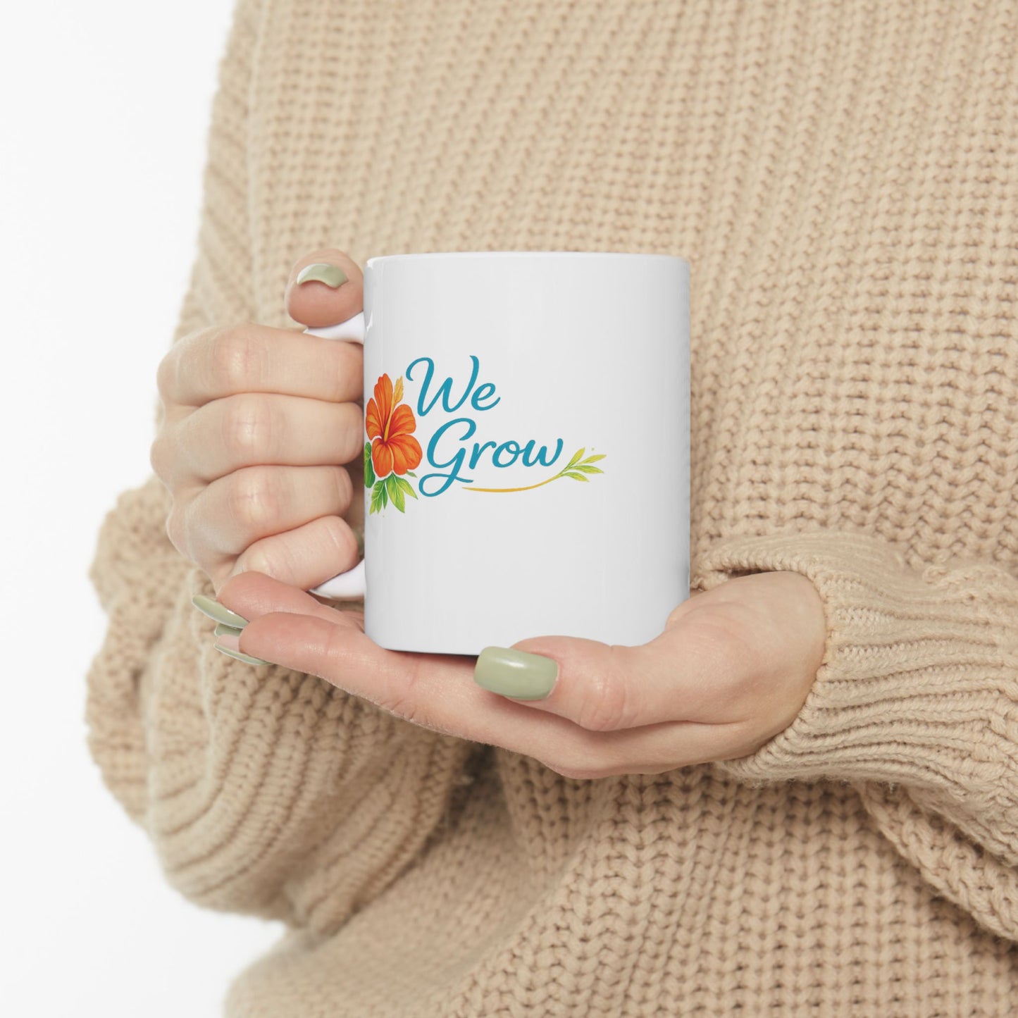 Ceramic Mug - Floral Hibiscus Tea Coffee Cup with Positive Quote (11oz, 15oz)