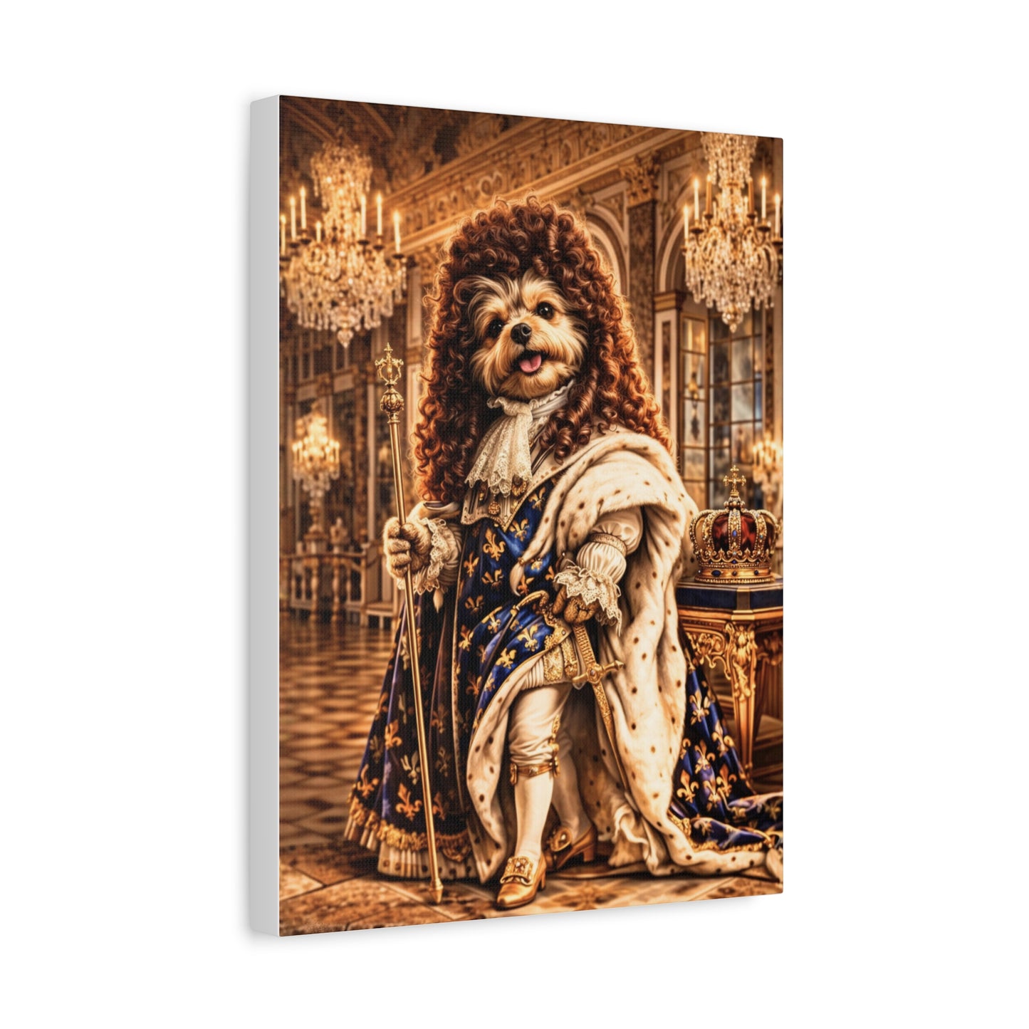 The Sun King Yorkie Stretched Canvas Wall Art, Royal Dog Portrait, King Louis XIV Pet Art, Ready to Hang, History Bonus Included
