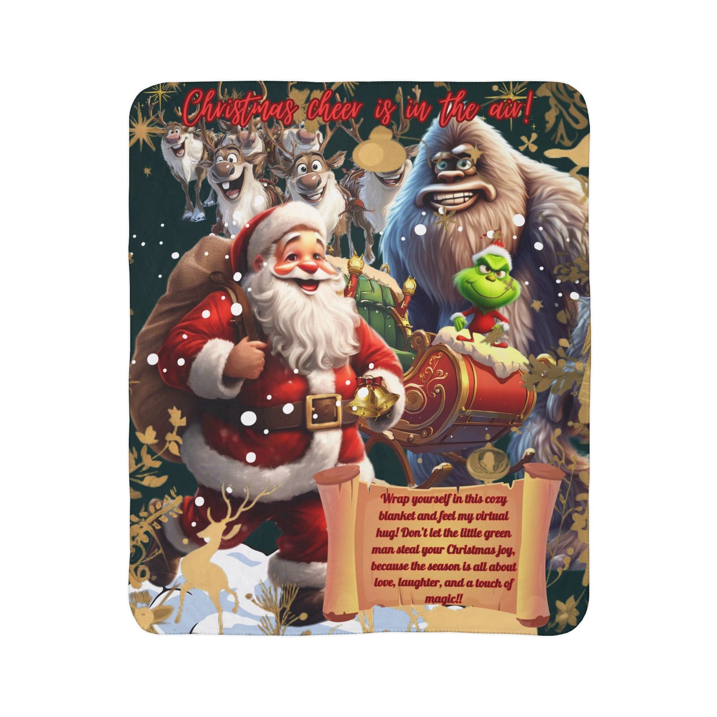 Sherpa Christmas Cheer Blanket Beige/Grey - Cozy Holiday Gift