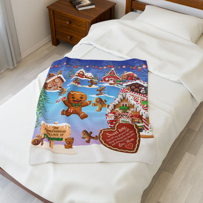 Personalized Gingerbread Christmas Blanket for Boys from Mom