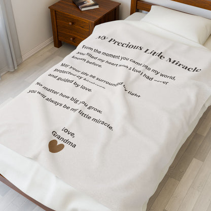My Precious Little Miracle Velveteen Plush Blanket — Personalized Grandmother Love Baby Keepsake