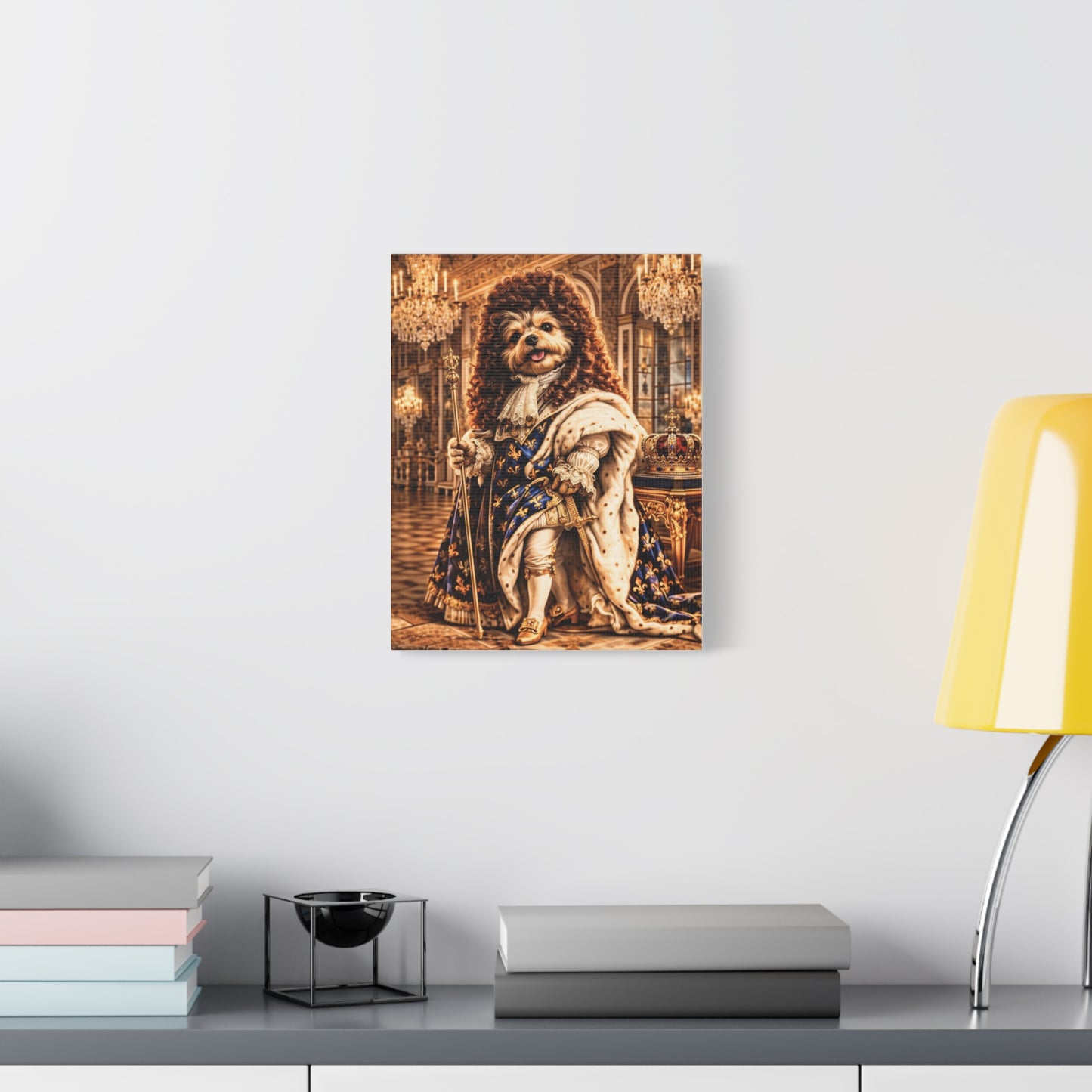 The Sun King Yorkie Stretched Canvas Wall Art, Royal Dog Portrait, King Louis XIV Pet Art, Ready to Hang, History Bonus Included