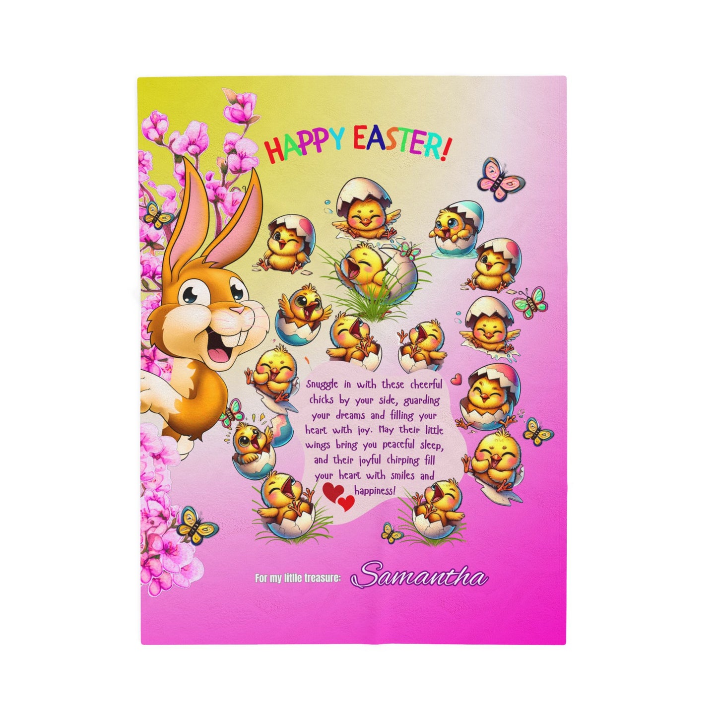 Velveteen Plush Blanket l Easter Snuggles  Pink Chicks Blanket for My Little Treasure