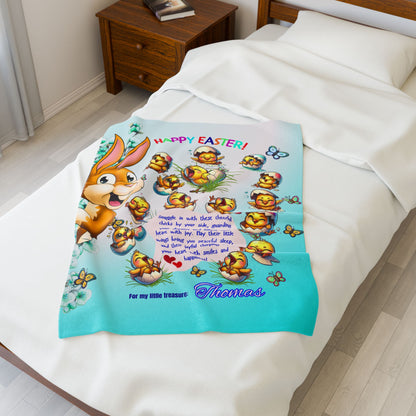Personalized Easter Blanket for Kids - Happy Easter Bunny & Chicks