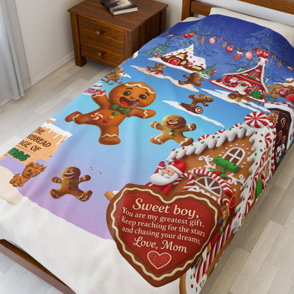 Personalized Gingerbread Christmas Blanket for Boys from Mom