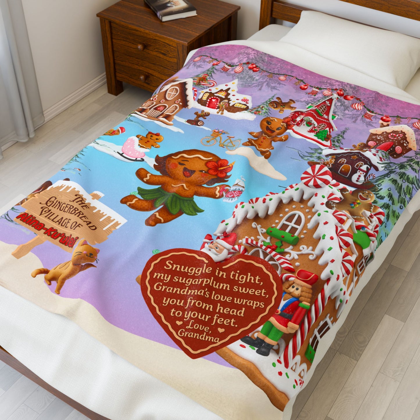 Gingerbread Village Christmas Blanket for Girl from Grandma