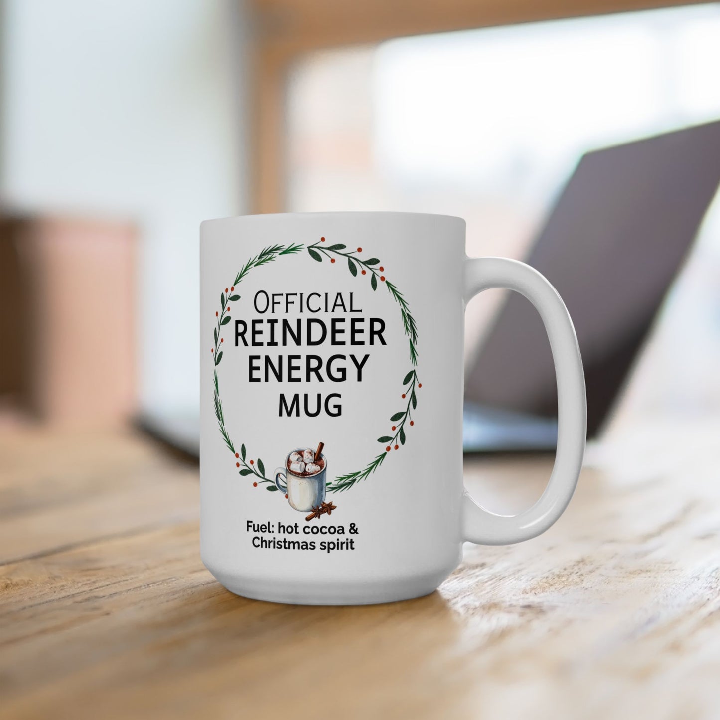 Festive Christmas Mug with Cheerful Reindeer Design