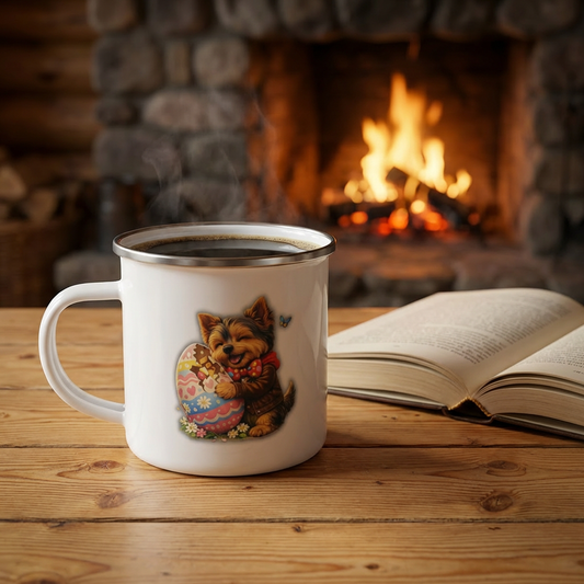 Antonio’s "Let’s Crack Eggs Together" Enamel Campfire Mug – Easter & Family Breakfast Edition