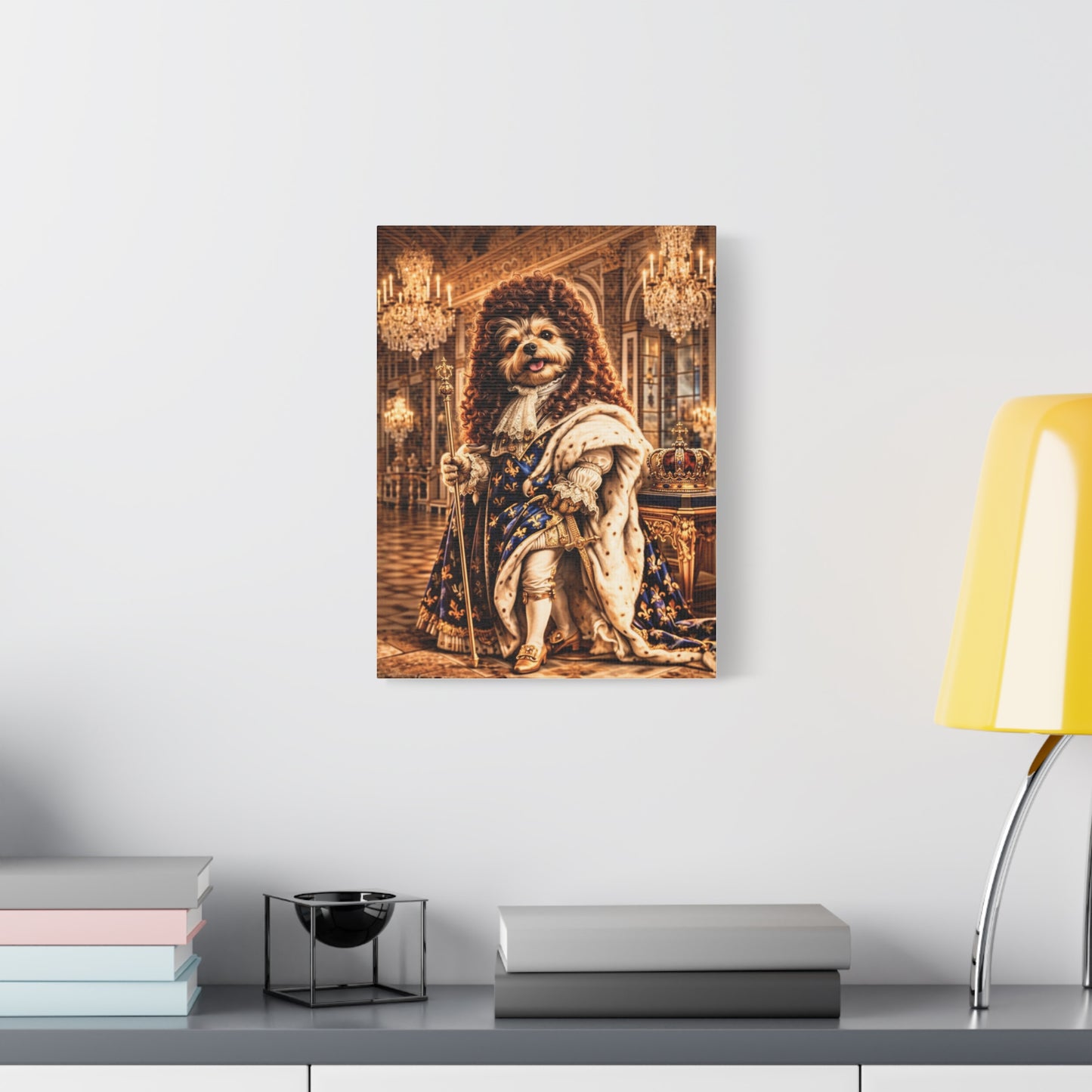 The Sun King Yorkie Stretched Canvas Wall Art, Royal Dog Portrait, King Louis XIV Pet Art, Ready to Hang, History Bonus Included