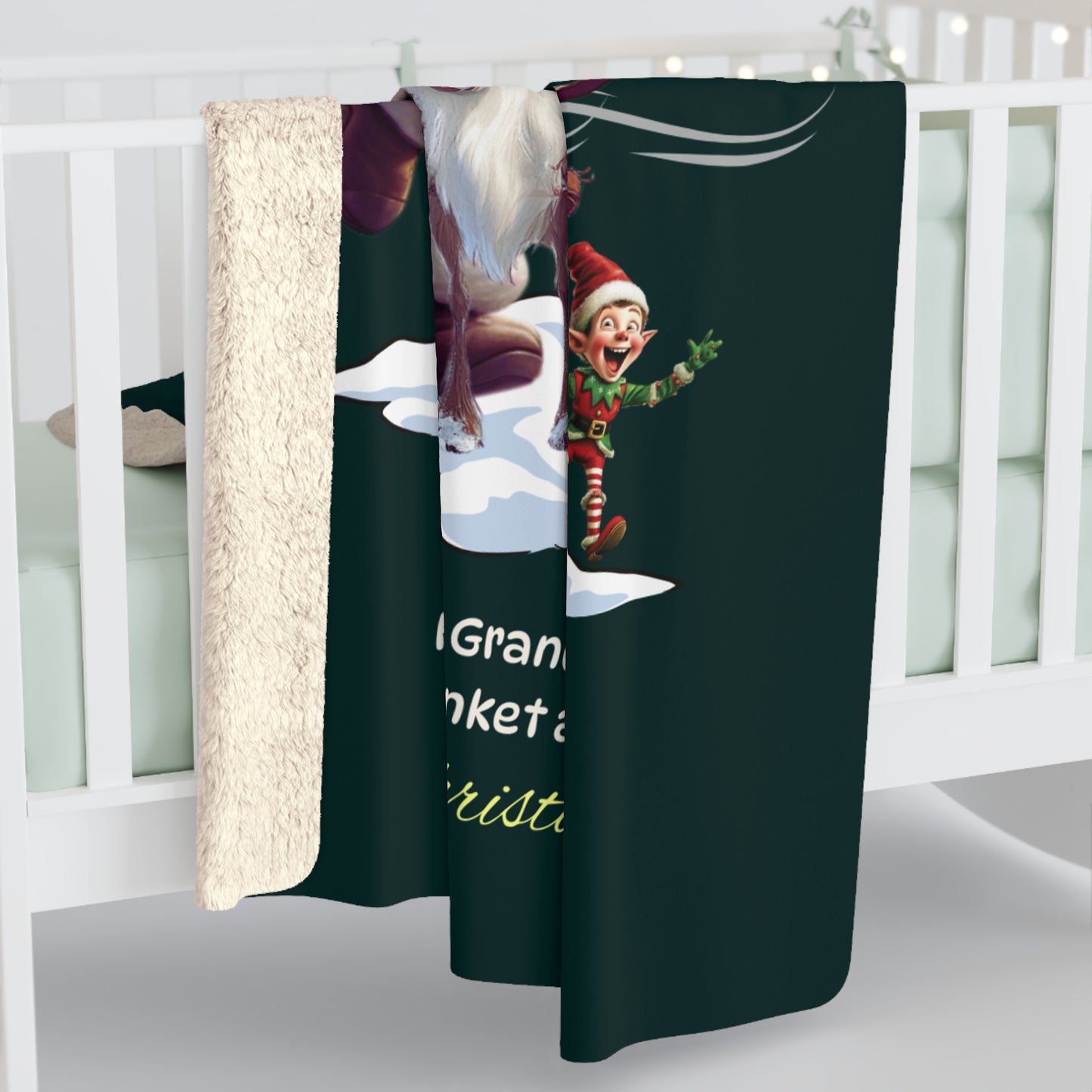 Personalized Christmas Sherpa Blanket - Santa & Reindeer Custom