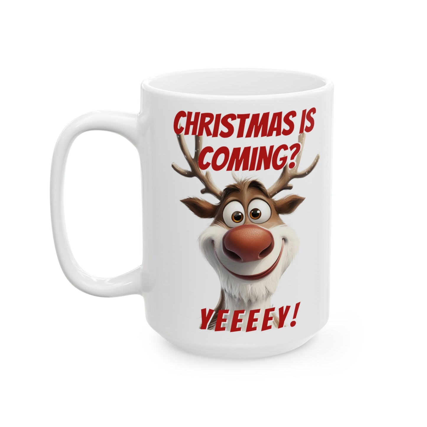 Festive Christmas Mug with Cheerful Reindeer Design