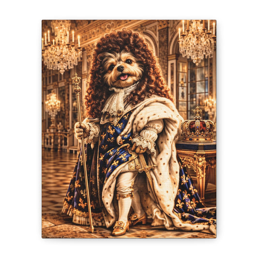 The Sun King Yorkie Stretched Canvas Wall Art, Royal Dog Portrait, King Louis XIV Pet Art, Ready to Hang, History Bonus Included