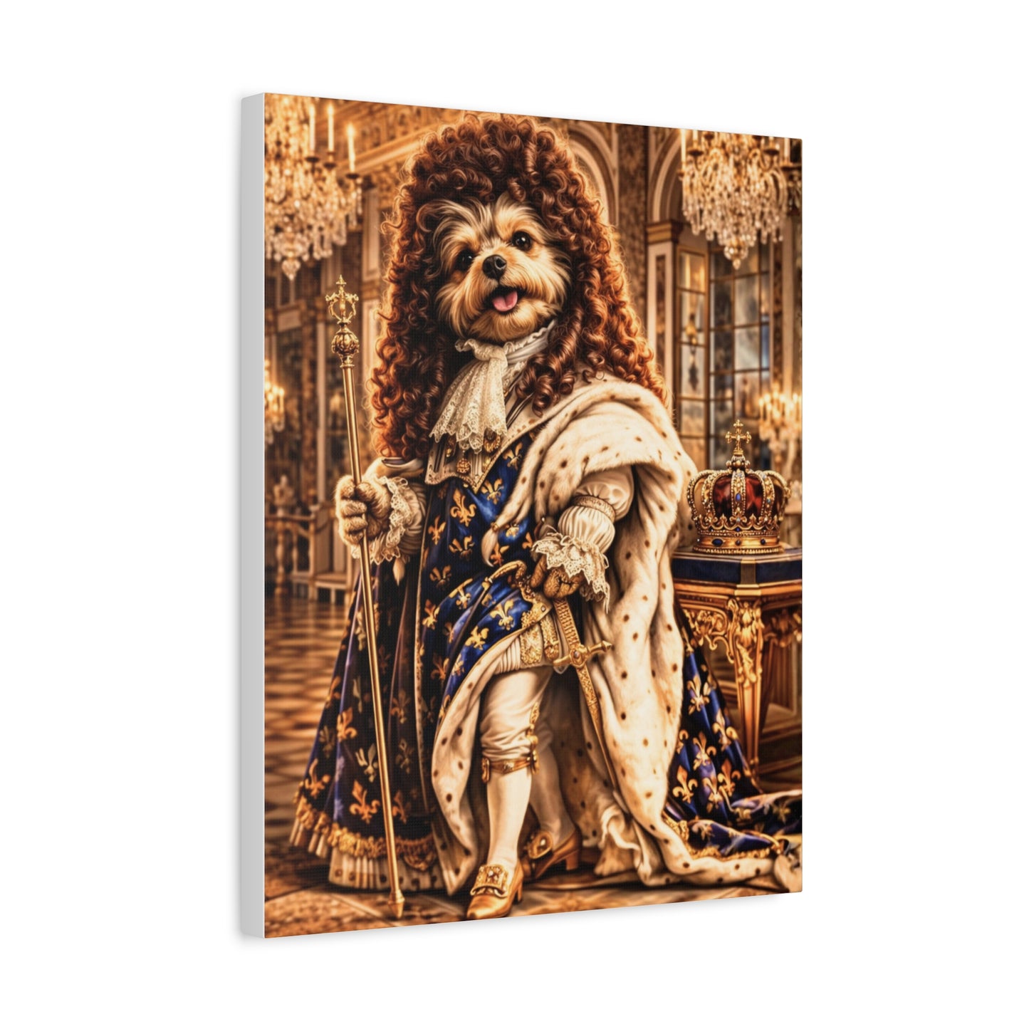 The Sun King Yorkie Stretched Canvas Wall Art, Royal Dog Portrait, King Louis XIV Pet Art, Ready to Hang, History Bonus Included