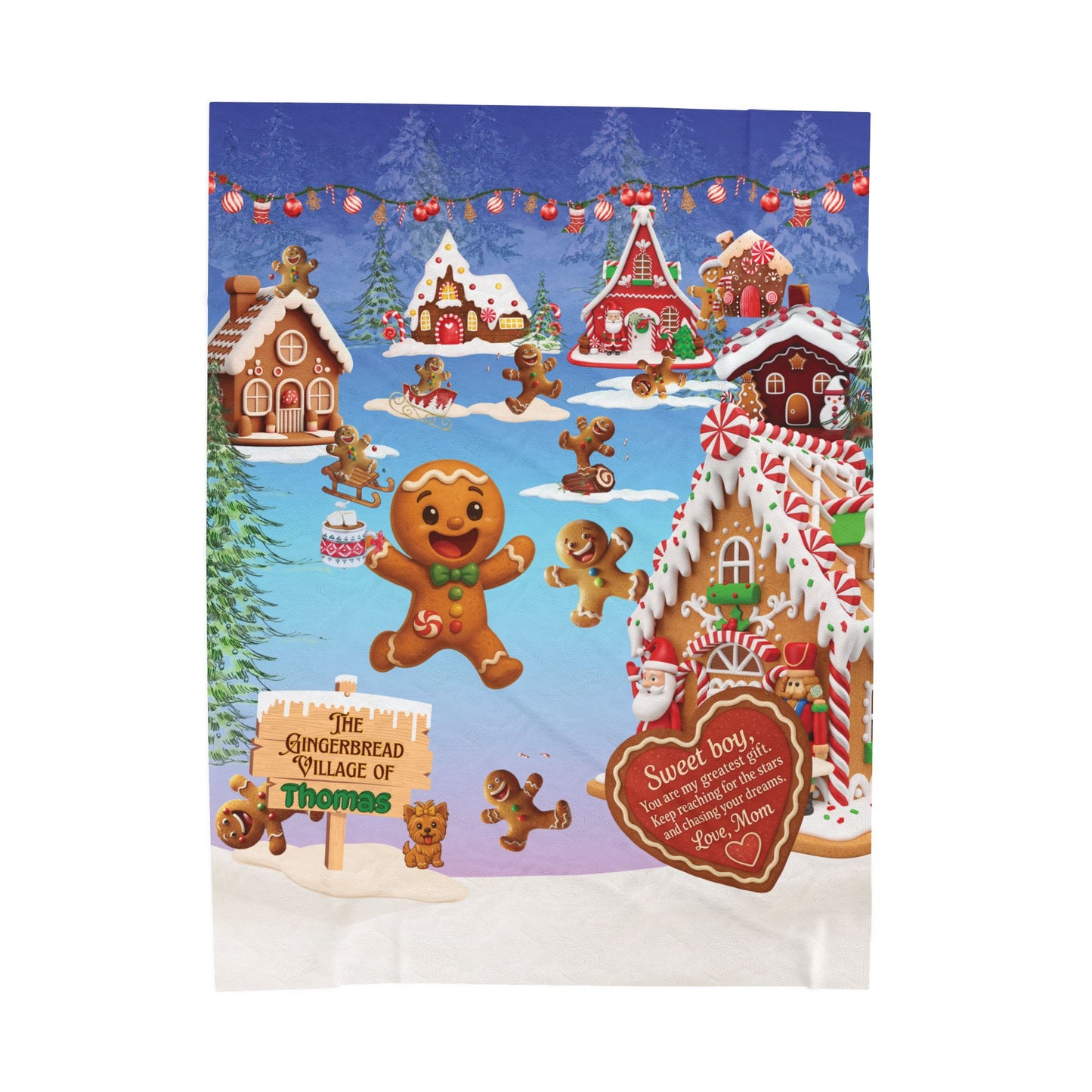 Personalized Gingerbread Christmas Blanket for Boys from Mom