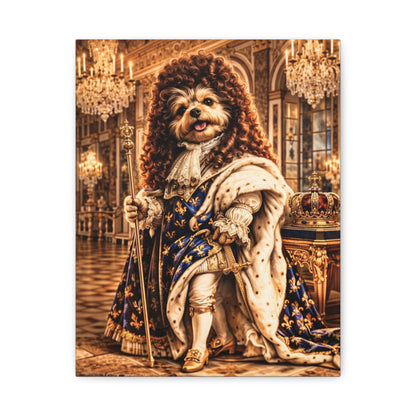 The Sun King Yorkie Stretched Canvas Wall Art, Royal Dog Portrait, King Louis XIV Pet Art, Ready to Hang, History Bonus Included