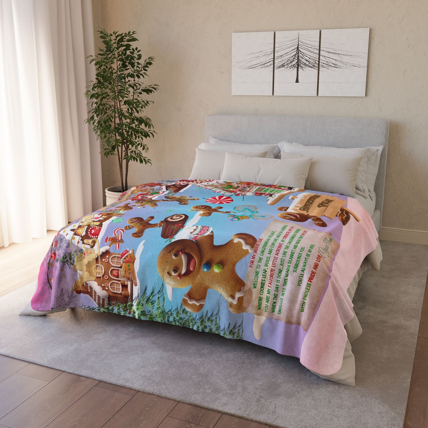 Sherpa Blanket - Funny Gingerbreads Village Christmas Blanket for Son