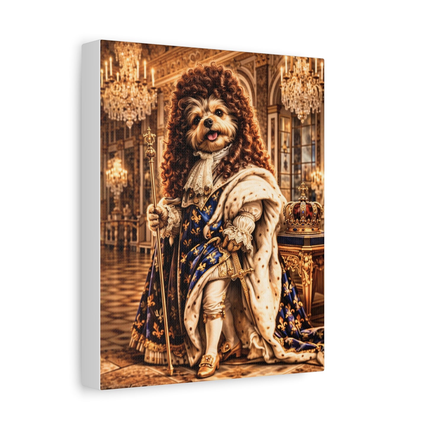 The Sun King Yorkie Stretched Canvas Wall Art, Royal Dog Portrait, King Louis XIV Pet Art, Ready to Hang, History Bonus Included