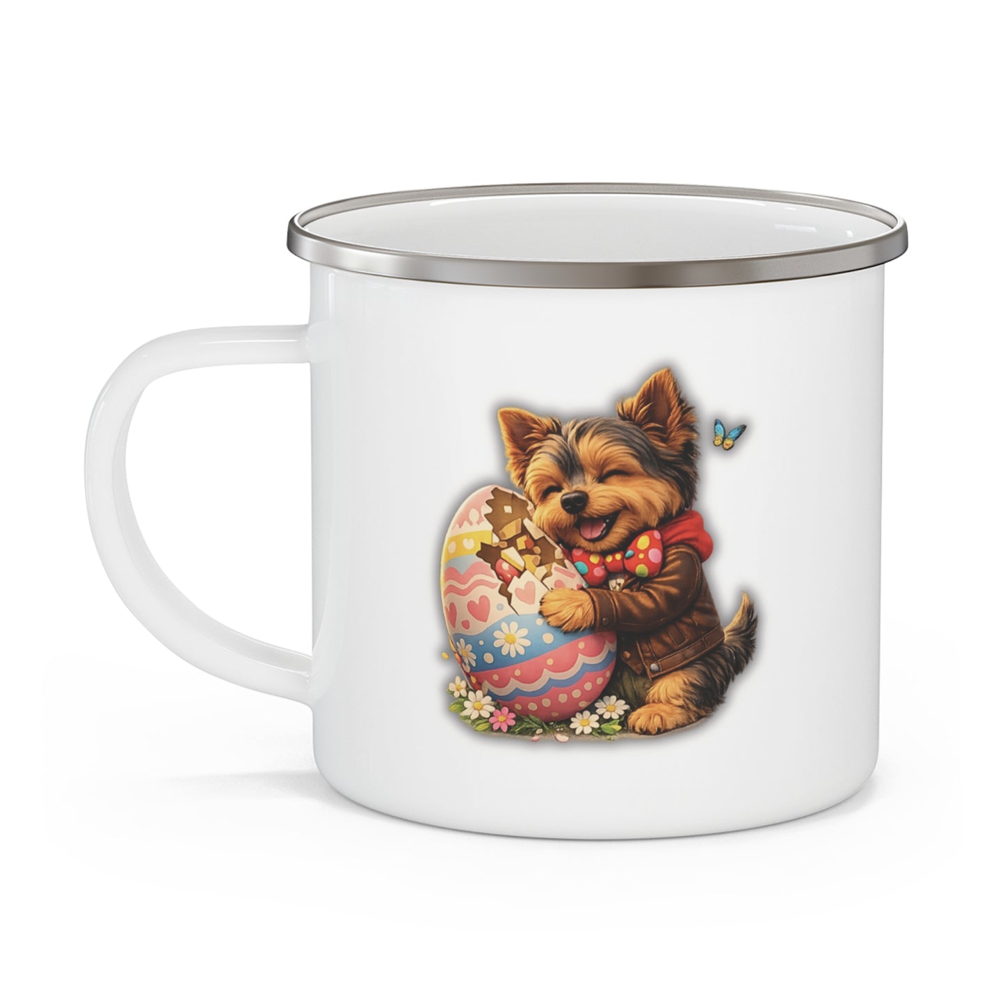 Antonio’s "Let’s Crack Eggs Together" Enamel Campfire Mug – Easter & Family Breakfast Edition