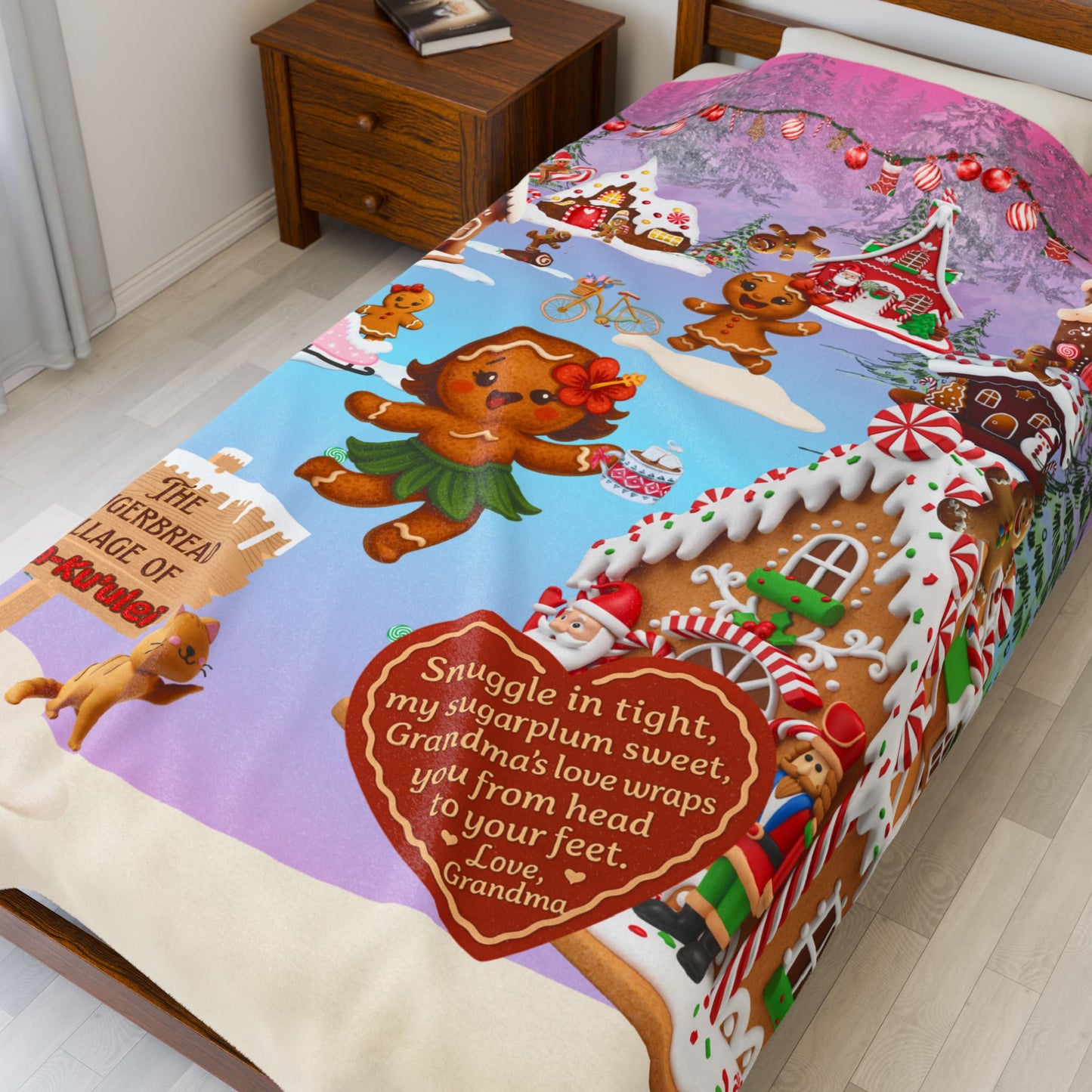 Gingerbread Village Christmas Blanket for Girl from Grandma