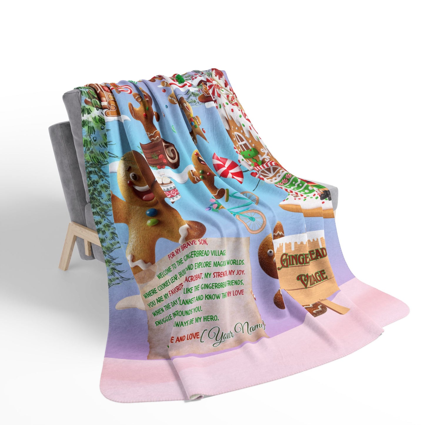 Sherpa Blanket - Funny Gingerbreads Village Christmas Blanket for Son