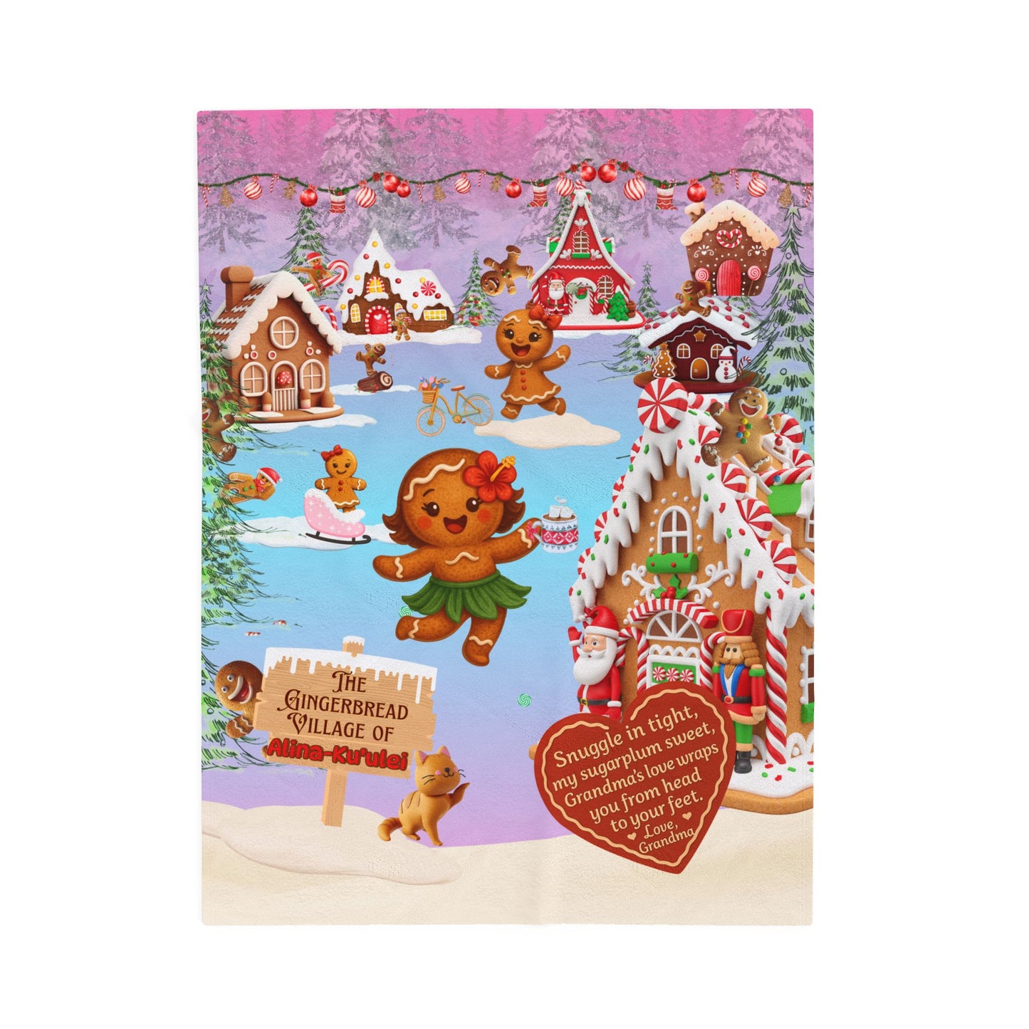 Gingerbread Village Christmas Blanket for Girl from Grandma
