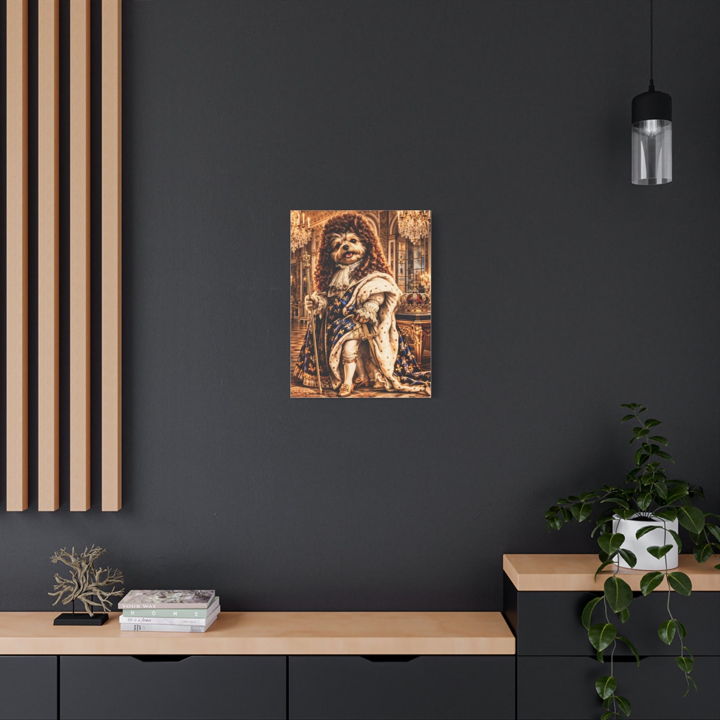 The Sun King Yorkie Stretched Canvas Wall Art, Royal Dog Portrait, King Louis XIV Pet Art, Ready to Hang, History Bonus Included
