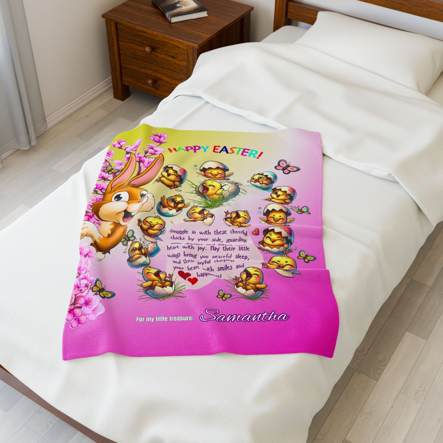 Velveteen Plush Blanket l Easter Snuggles  Pink Chicks Blanket for My Little Treasure