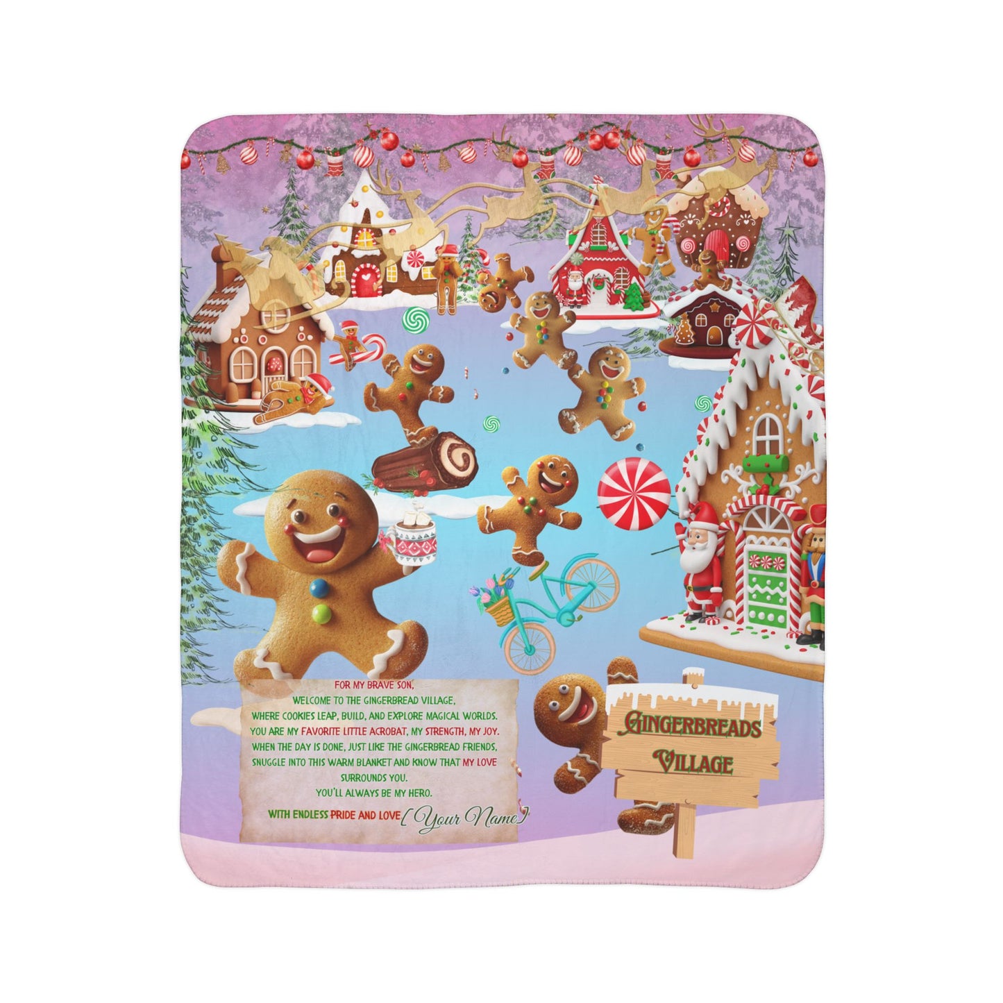 Sherpa Blanket - Funny Gingerbreads Village Christmas Blanket for Son