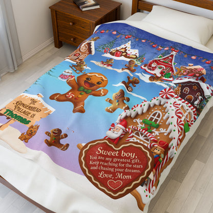Personalized Gingerbread Christmas Blanket for Boys from Mom