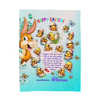 Personalized Easter Blanket for Kids - Happy Easter Bunny & Chicks