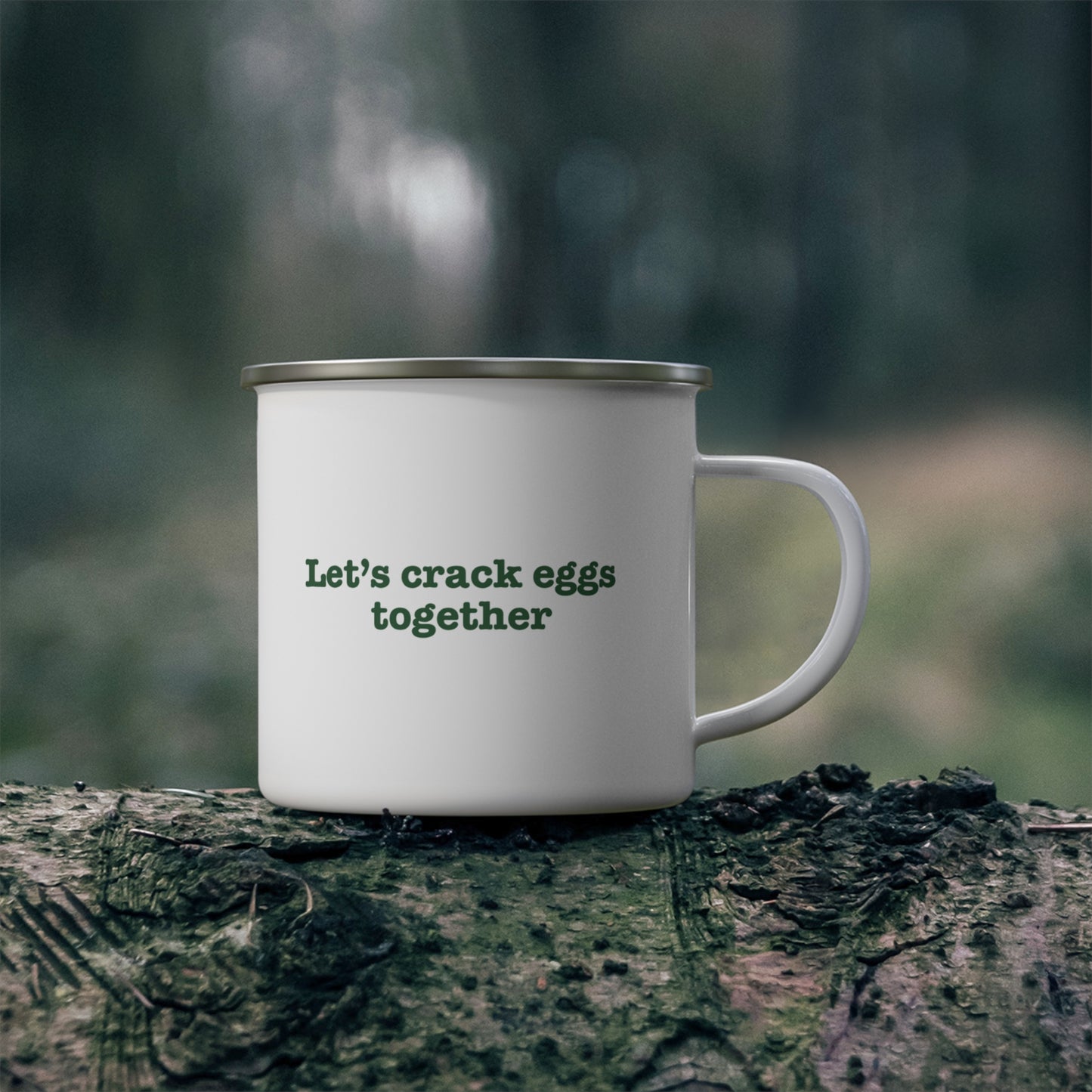 Antonio’s "Let’s Crack Eggs Together" Enamel Campfire Mug – Easter & Family Breakfast Edition