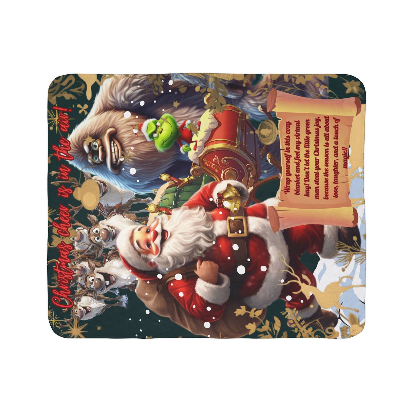 Sherpa Christmas Cheer Blanket Beige/Grey - Cozy Holiday Gift